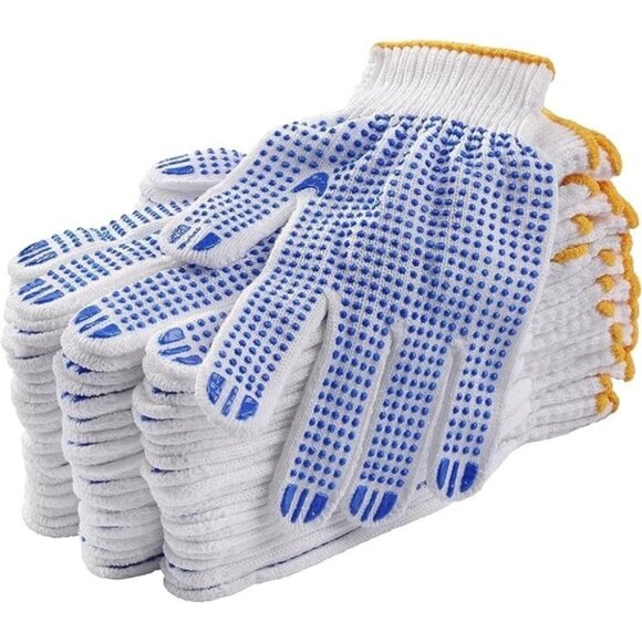 PAKNADA Cotton Work Gloves 12Pairs Blue PVC Dots Reusable Anti-Slip Durable Grip - Picture 1 of 7